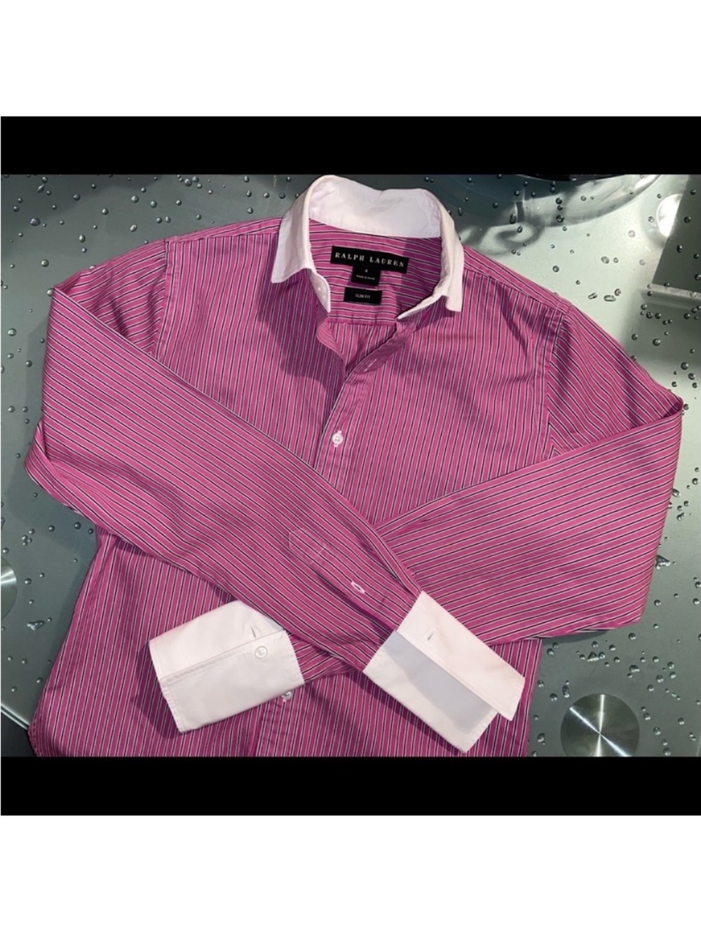 ⭐️💕Ralph Lauren Pink Striped Dress Shirt with White Contrast Collar & Cuffs